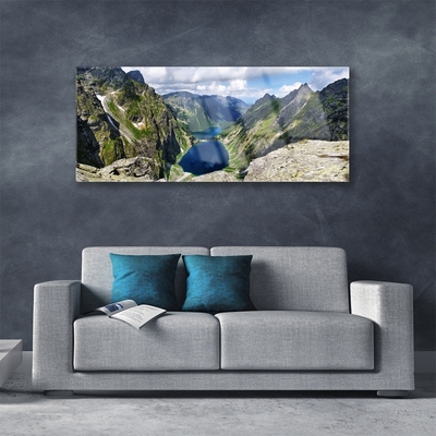 Plexiglas® Wall Art Mountain lake landscape grey green blue