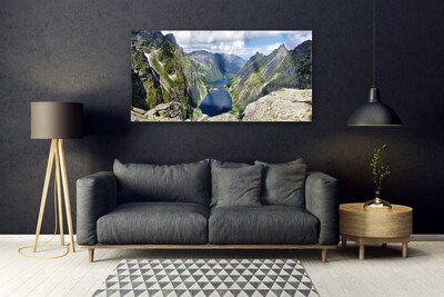 Plexiglas® Wall Art Mountain lake landscape grey green blue