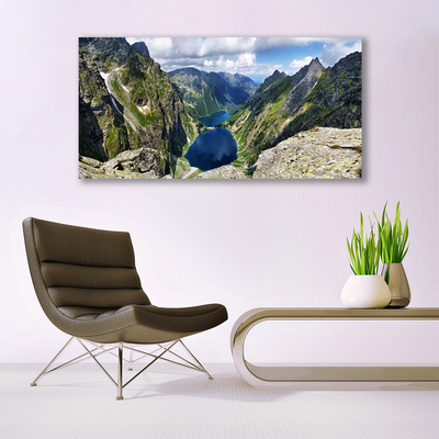 Plexiglas® Wall Art Mountain lake landscape grey green blue