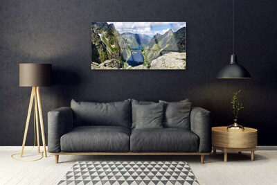 Plexiglas® Wall Art Mountain lake landscape grey green blue