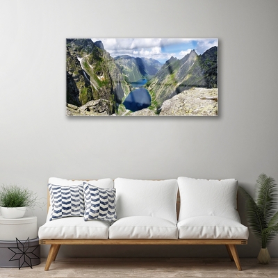 Plexiglas® Wall Art Mountain lake landscape grey green blue