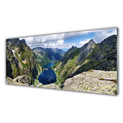 Plexiglas® Wall Art Mountain lake landscape grey green blue