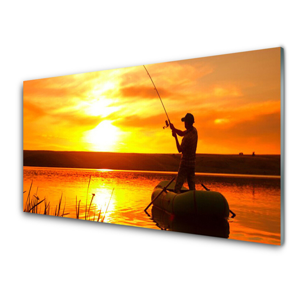 Plexiglas® Wall Art Sun sea fisherman landscape yellow