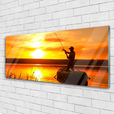 Plexiglas® Wall Art Sun sea fisherman landscape yellow