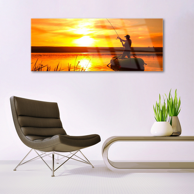 Plexiglas® Wall Art Sun sea fisherman landscape yellow