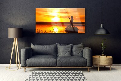 Plexiglas® Wall Art Sun sea fisherman landscape yellow