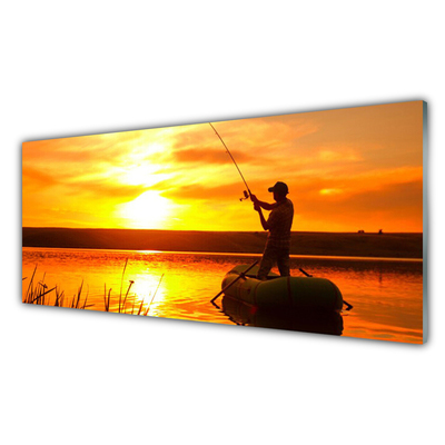 Plexiglas® Wall Art Sun sea fisherman landscape yellow