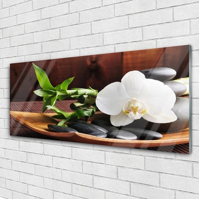 Plexiglas® Wall Art Flower bamboo tube stones art white green black