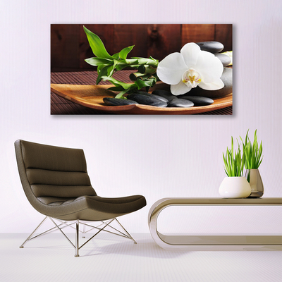 Plexiglas® Wall Art Flower bamboo tube stones art white green black