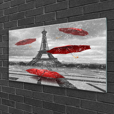 Plexiglas® Wall Art Eiffel tower umbrella architecture grey red