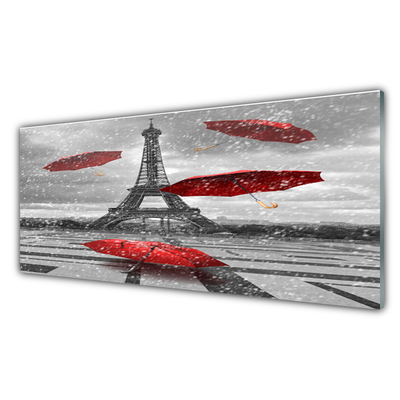 Plexiglas® Wall Art Eiffel tower umbrella architecture grey red