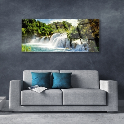 Plexiglas® Wall Art Waterfall trees nature brown green white blue