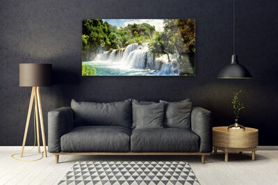 Plexiglas® Wall Art Waterfall trees nature brown green white blue