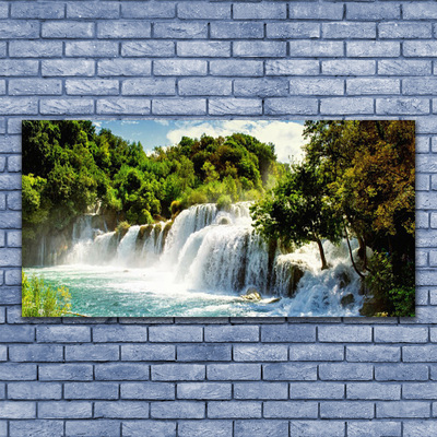 Plexiglas® Wall Art Waterfall trees nature brown green white blue