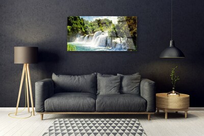 Plexiglas® Wall Art Waterfall trees nature brown green white blue