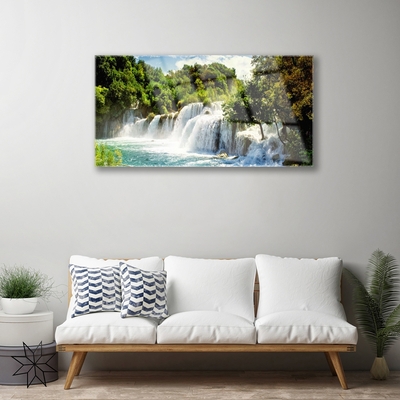 Plexiglas® Wall Art Waterfall trees nature brown green white blue