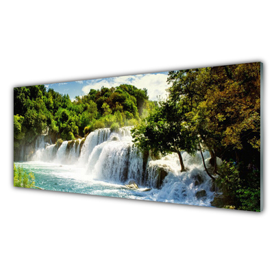 Plexiglas® Wall Art Waterfall trees nature brown green white blue