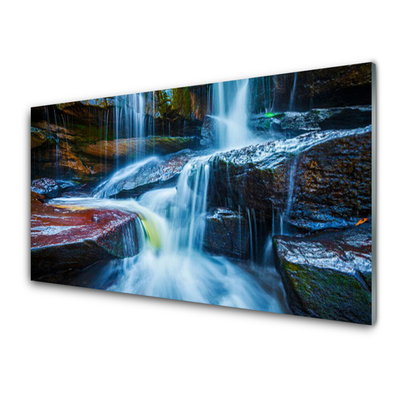 Plexiglas® Wall Art Waterfall rocks landscape blue grey brown