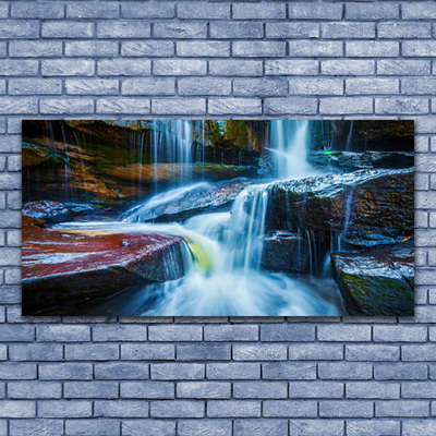 Plexiglas® Wall Art Waterfall rocks landscape blue grey brown