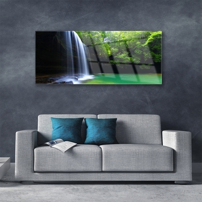 Plexiglas® Wall Art Waterfall forest nature purple blue brown green