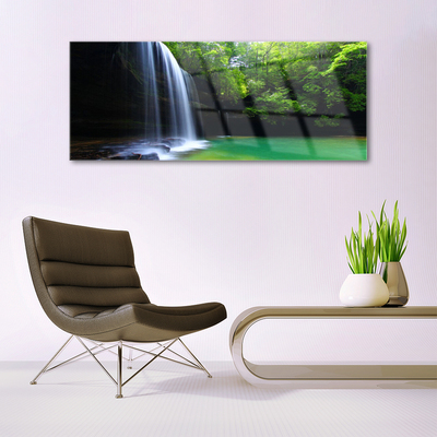 Plexiglas® Wall Art Waterfall forest nature purple blue brown green