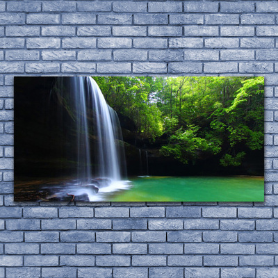 Plexiglas® Wall Art Waterfall forest nature purple blue brown green