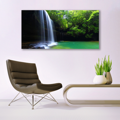 Plexiglas® Wall Art Waterfall forest nature purple blue brown green