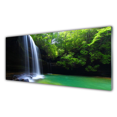 Plexiglas® Wall Art Waterfall forest nature purple blue brown green