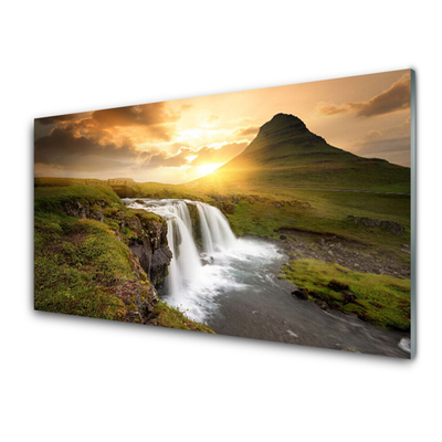 Plexiglas® Wall Art Mountain waterfall nature grey green white