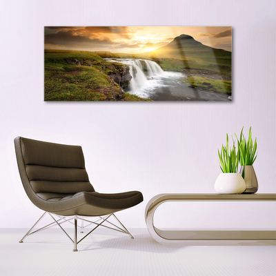 Plexiglas® Wall Art Mountain waterfall nature grey green white