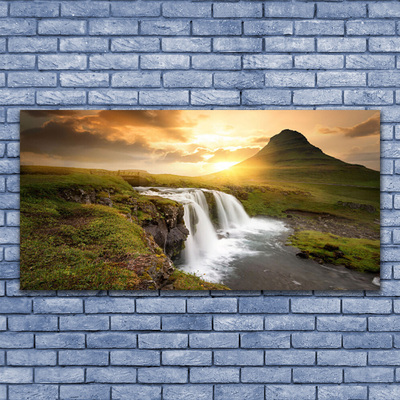 Plexiglas® Wall Art Mountain waterfall nature grey green white