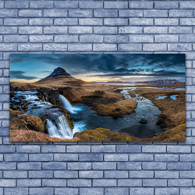 Plexiglas® Wall Art Mountains waterfall lake landscape blue grey green white