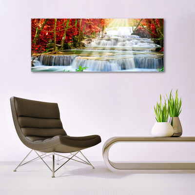 Plexiglas® Wall Art Waterfall forest nature green orange blue white