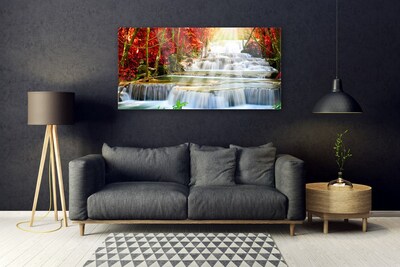 Plexiglas® Wall Art Waterfall forest nature green orange blue white