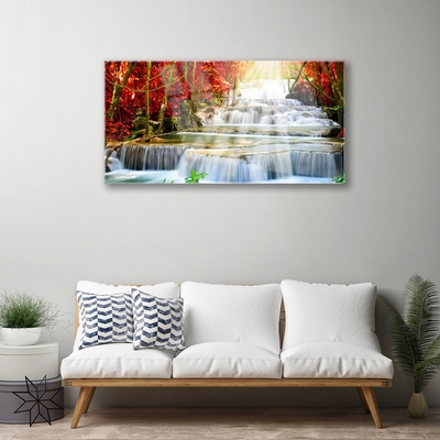 Plexiglas® Wall Art Waterfall forest nature green orange blue white