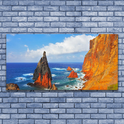 Plexiglas® Wall Art Rock sea landscape yellow grey brown blue