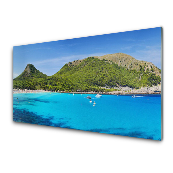 Plexiglas® Wall Art Mountain sea landscape grey green blue