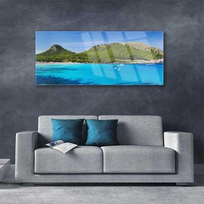 Plexiglas® Wall Art Mountain sea landscape grey green blue