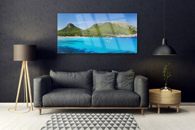 Plexiglas® Wall Art Mountain sea landscape grey green blue