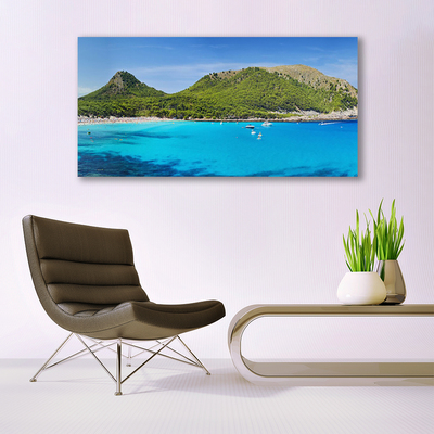 Plexiglas® Wall Art Mountain sea landscape grey green blue