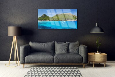 Plexiglas® Wall Art Mountain sea landscape grey green blue