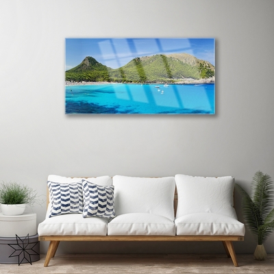 Plexiglas® Wall Art Mountain sea landscape grey green blue