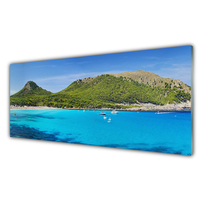 Plexiglas® Wall Art Mountain sea landscape grey green blue