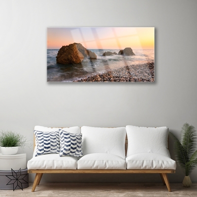 Plexiglas® Wall Art Rock stones sea landscape brown grey blue