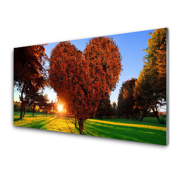 Plexiglas® Wall Art Sun trees nature brown yellow