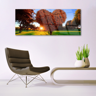 Plexiglas® Wall Art Sun trees nature brown yellow