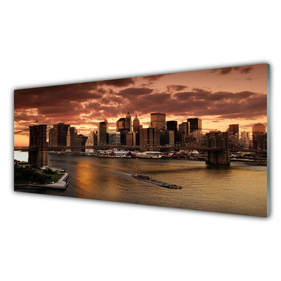 Plexiglas® Wall Art Bridge city houses grey brown yellow