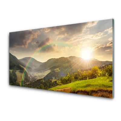 Plexiglas® Wall Art Sun rainbow mountains landscape multi