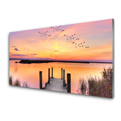 Plexiglas® Wall Art Sea bridge landscape yellow pink grey