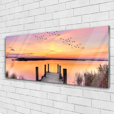 Plexiglas® Wall Art Sea bridge landscape yellow pink grey